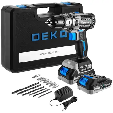 Parafusadeira Furadeira Brushless 3/8" 20V com 2 Baterias 1,5Ah Lítio-Íon, Carregador Bivolt e Maleta com Acessórios Deko