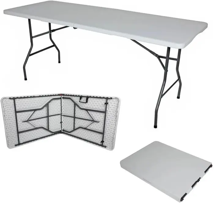 Mesa Dobrável Vira Maleta 1,80m Branca para Camping e Eventos