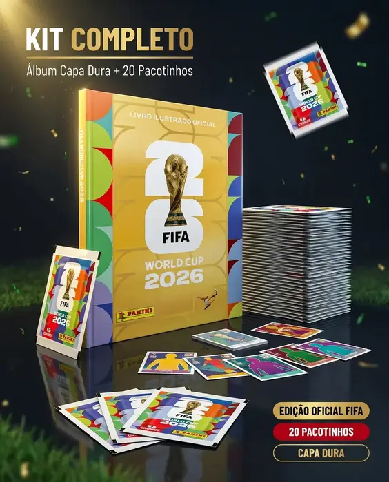 Álbum Dourado Capa Dura Ouro Copa do Mundo FIFA 2026 Panini + 140 Figurinhas