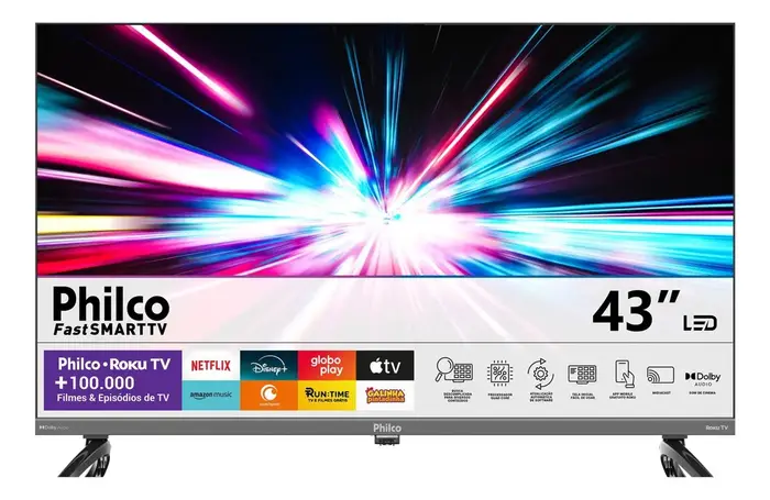 Smart TV 43" Philco P43VIK Roku LED Dolby Audio Wi-Fi Full HD
