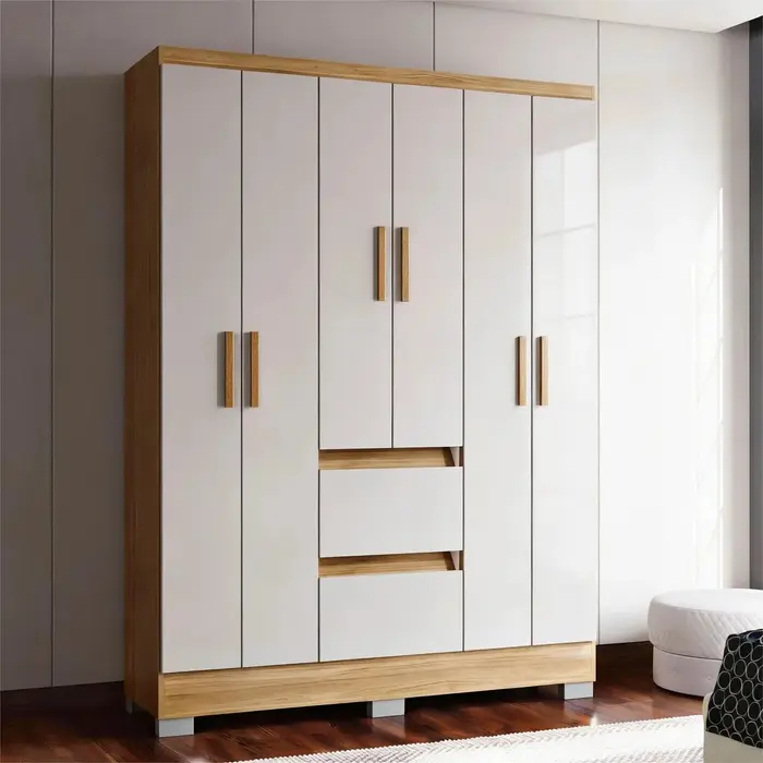 Guarda Roupa Napoles 6 Portas 2 Gavetas Poquema Castanho