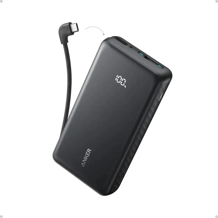 Power Bank Anker 20000mAh Carga Turbo 22.5W Cabo USB-C Integrado Preto