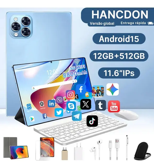 Tablet Hancdon Tab 15 - 12GB RAM, 512GB, 11.6eapos;eapos; HD, Dual SIM, Bateria 8800mAh