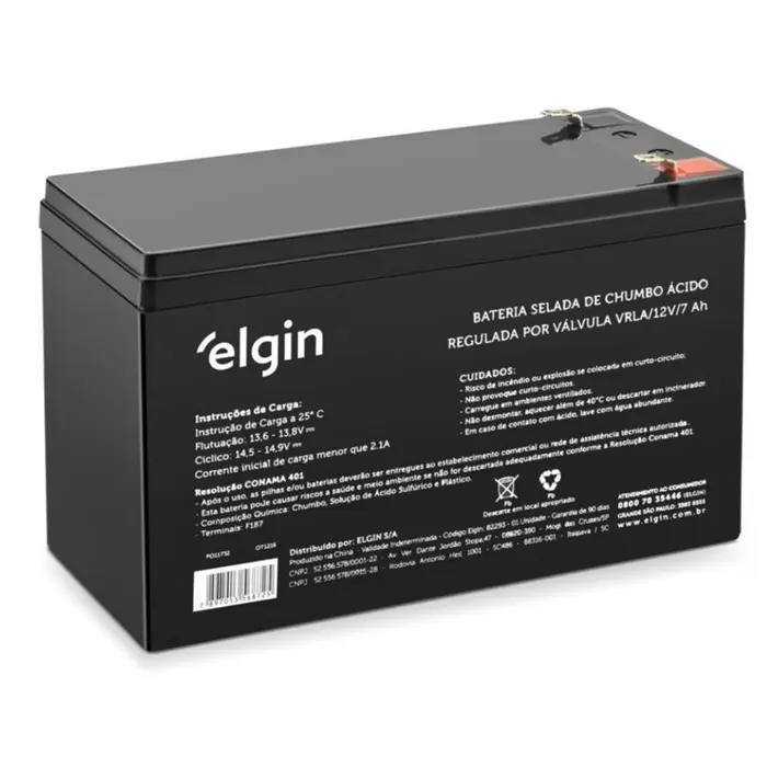 Bateria Selada de Chumbo para Nobreaks 12V 7Ah Elgin