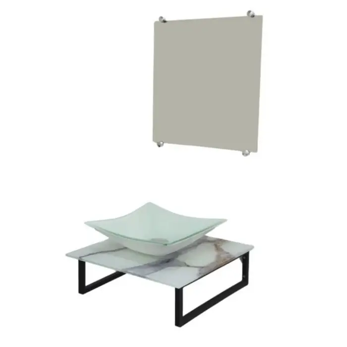Kit Banheiro Vidro Cuba Bancada e Espelho S40 40cm Vmex