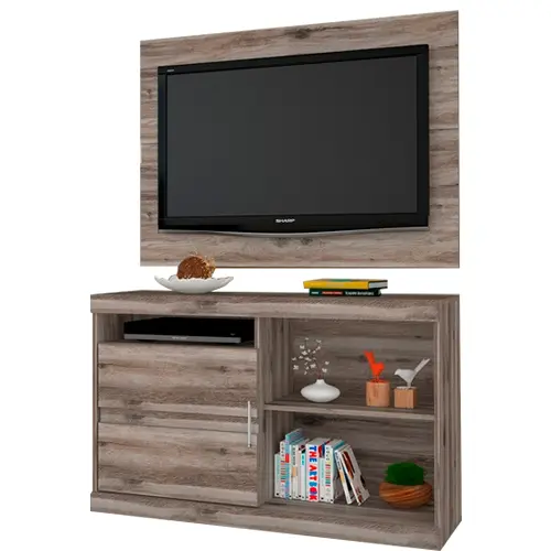 Painel e Rack Combo Fenix Teca Wood