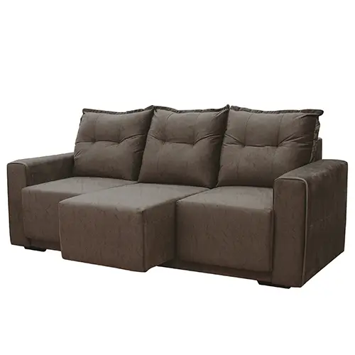 Sofá Estofado Nepal 3 Lugares com Assento Retrátil Suede Amassado Marrom Escuro