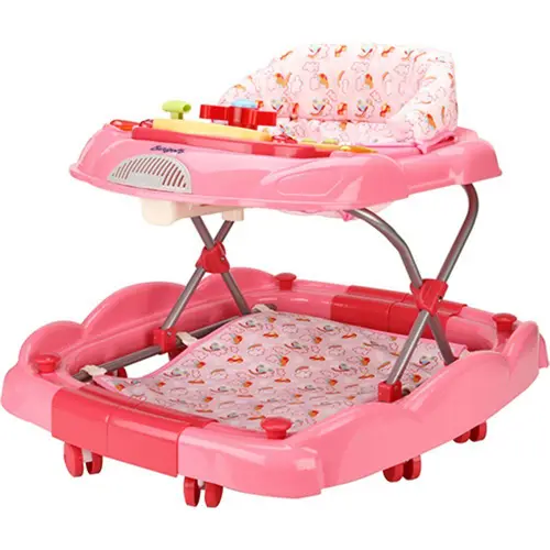 Andador Baby Coupé Rosa Oito rodízios com Encosto Acolchoado