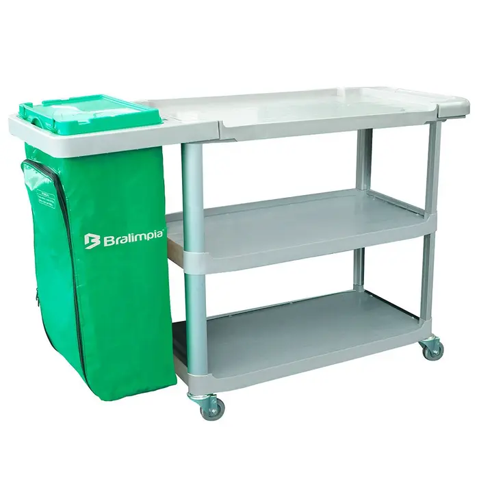 Carro Extra Triplex 1,24m x 55cm x 96cm com 1 Bolsa Verde BRALIMPIA-CE01VD