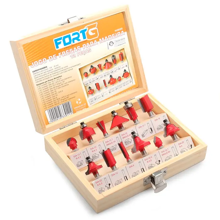 Jogo de Fresas Vermelhas 6mm com 12 Peças para Madeira FORTGPRO-FG9020