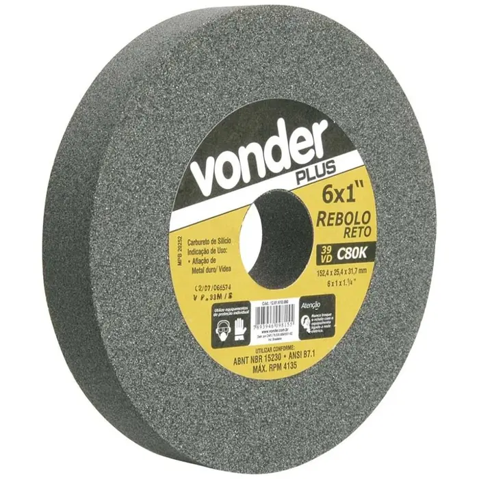 Rebolo Reto 6 x 1 Pol. 39 CVD Grão 100 Verde VONDER-1261610100