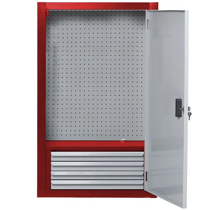 Armário de Parede Vermelho 4 Gavetas com Painel Perfurado e Kit Ganchos 35 Peças ORK-AMPP-020