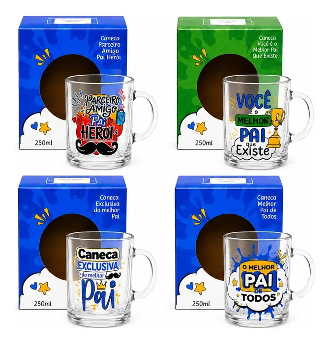 Canecas Kit 48 De Vidro Datas Especiais 320ml Na Caixa